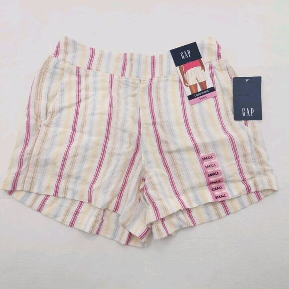 Gap Linen Shorts Womens Size Small Striped Yellow Pink High Rise - Picture 1 of 5